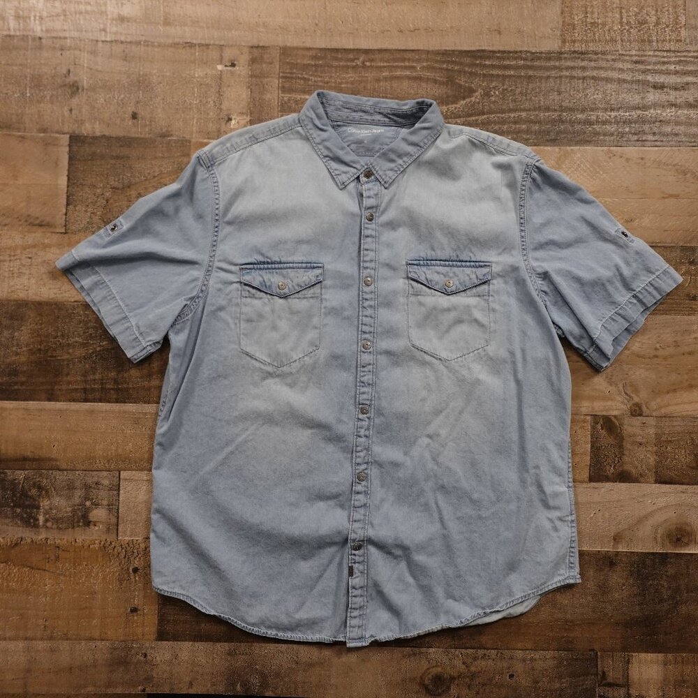 Calvin Klein Jeans Button Shirt Men’s XL Blue Short Sleeve Casual Utility